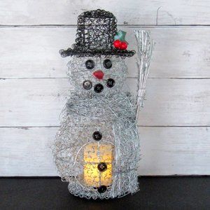 Wire mesh snowman candle holder - 15" tall